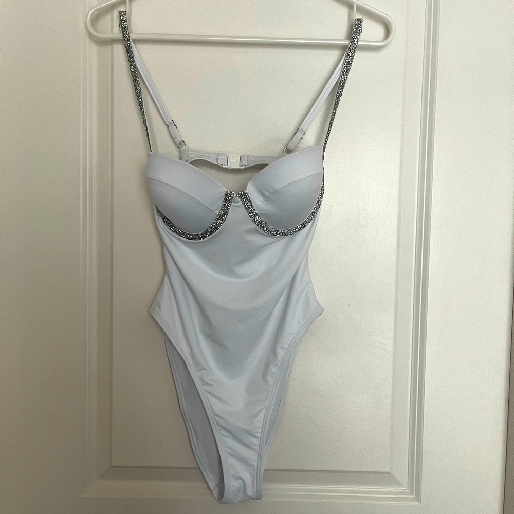 White Rhinestone One Piece Swimsuit